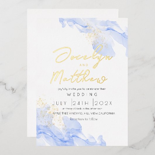 Invitation En Aluminium Mariage d'aquarelle moderne en marbre (Recto/Verso)