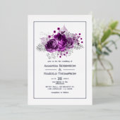 Invitation En Aluminium Mariage d'aquarelle prune et argent (Debout devant)