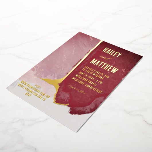 Invitation En Aluminium Mariage d'aquarelle rose bordeaux et poussiéreux (Rotation)