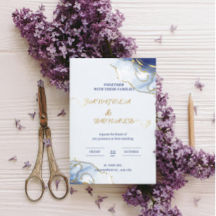 Invitation En Aluminium Mariage d'aquarelle vintage minimaliste bleu