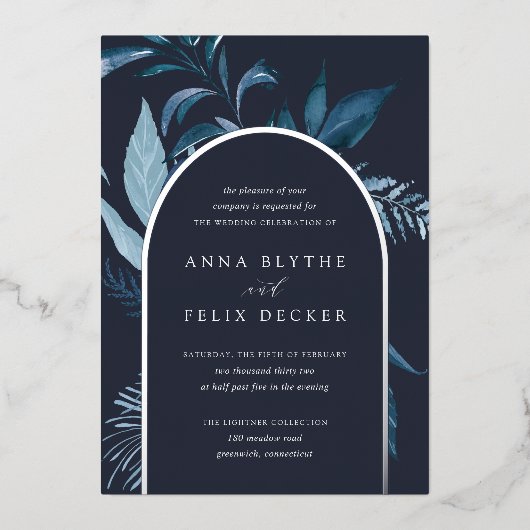 Invitation En Aluminium Mariage d'arc bleu d'hiver Azure (Recto)