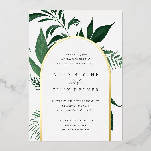 Invitation En Aluminium Mariage d'arc botanique vert de la forêt sauvage (Recto)