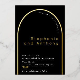 Invitation En Aluminium Mariage d'arc minimal noir, or blanc