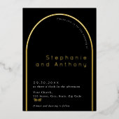Invitation En Aluminium Mariage d'arc minimal noir, or blanc (Recto)