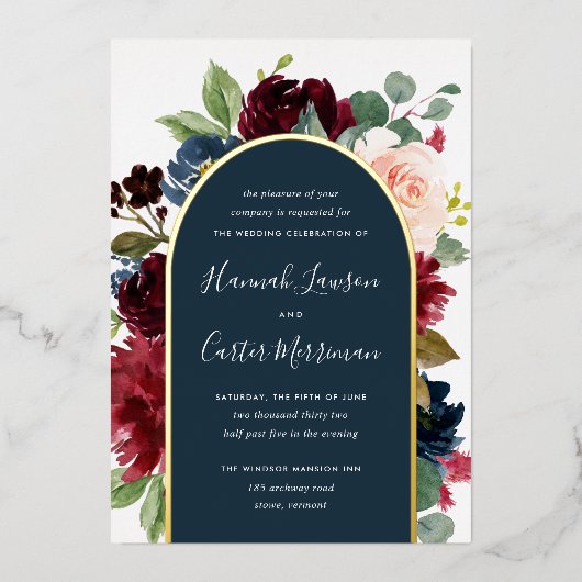 Invitation En Aluminium Mariage d'arche florale en fleurs radieuses (Recto)