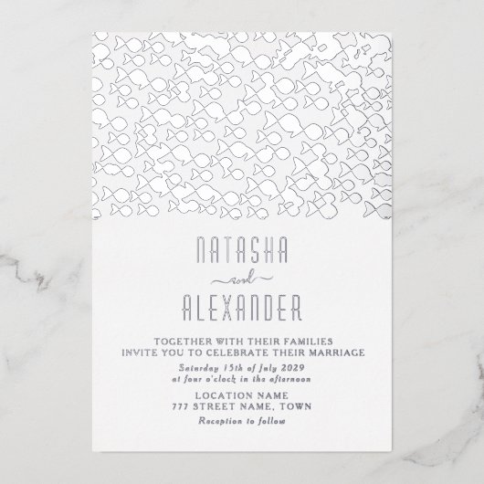 Invitation En Aluminium Mariage d'argent moderne minimal (Recto)