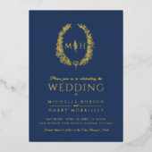 Invitation En Aluminium Mariage d'art de ligne ovale feuille bleu et blanc (Recto)