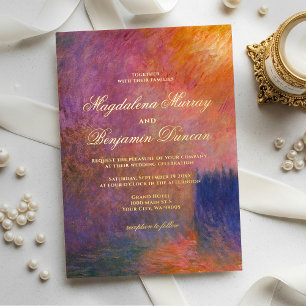 Invitation En Aluminium Mariage d'art fin de Monet avec ciel de coucher de