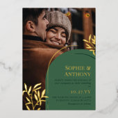 Invitation En Aluminium Mariage d'automne avec arche verte et verdure doré (Recto)