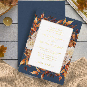 Invitation En Aluminium Mariage d'automne en bleu marine