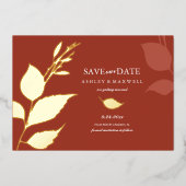 Invitation En Aluminium Mariage d'automne Enregistrer la date Feuilles ora (Recto)