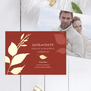 Invitation En Aluminium Mariage d'automne Enregistrer la date Feuilles ora