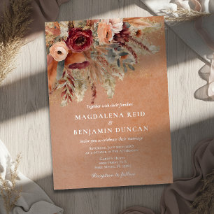 Invitation En Aluminium Mariage d'automne Pampas Floraux en Terracotta de