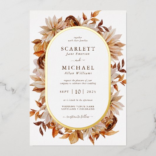 Invitation En Aluminium Mariage de automne élégant (Recto)