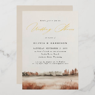 Invitation En Aluminium Mariage de automne Elegant Paysage Douche Couple's