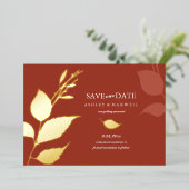 Invitation En Aluminium Mariage de automne Enregistrer la date Orange Feui (Debout devant)