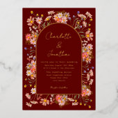Invitation En Aluminium Mariage de automne fleur sauvage Burgundy Terracot (Recto)