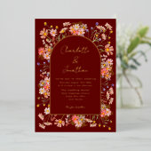 Invitation En Aluminium Mariage de automne fleur sauvage Burgundy Terracot (Debout devant)