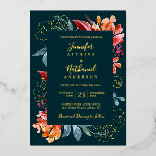 Invitation En Aluminium Mariage de automne orange rouille Turquoise profon