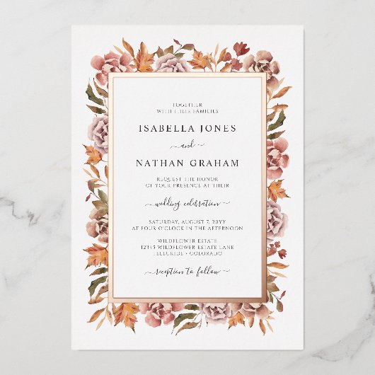 Invitation En Aluminium Mariage de automne rose Gold (Recto)