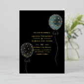 Invitation En Aluminium Mariage de ballon noir et or Glam moderne (Debout devant)