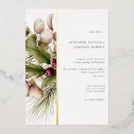 Invitation En Aluminium Mariage de bouquet d'hiver de pin rustique (Recto)