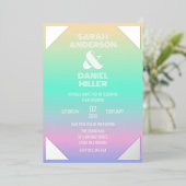 Invitation En Aluminium Mariage de cadre à huile d'argent Holographique (Debout devant)