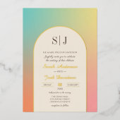 Invitation En Aluminium Mariage de cadre d'arc doré Pastel Gradient Retro (Recto)