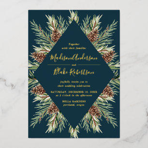 Invitation En Aluminium Mariage de cadre de cône de pin d'hiver