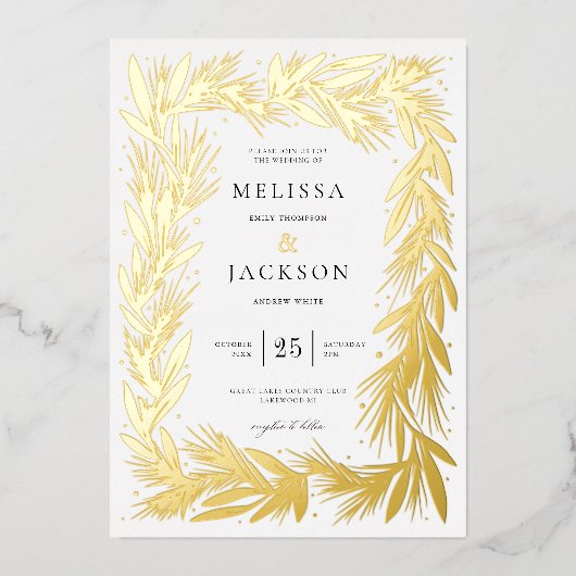 Invitation En Aluminium Mariage de cadre de couronne d'hiver moderne (Recto)