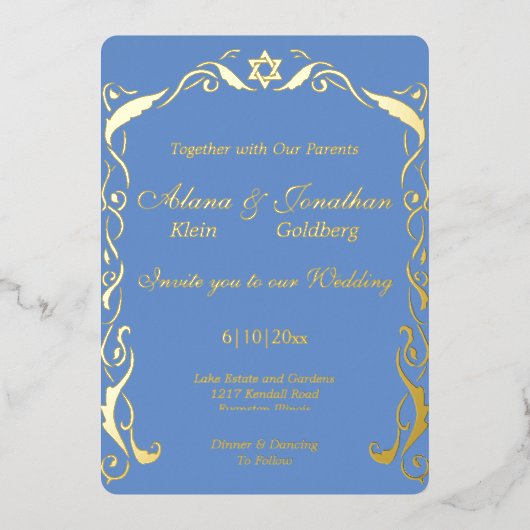 Invitation En Aluminium Mariage de cadre de Swirl juif (Recto)