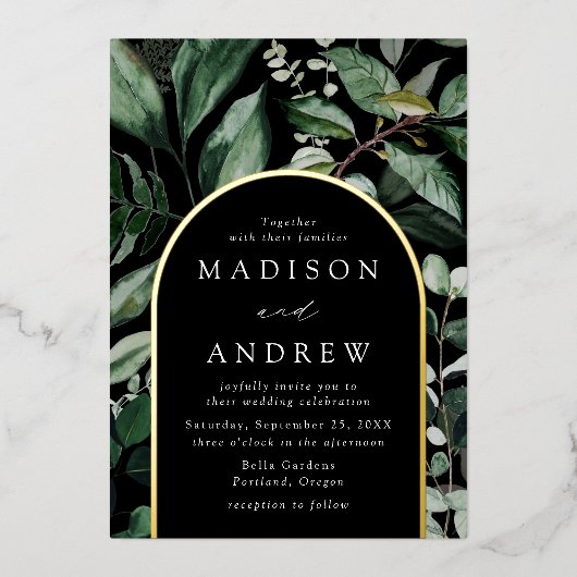 Invitation En Aluminium Mariage de cadre en arche noire verdoyante (Recto)