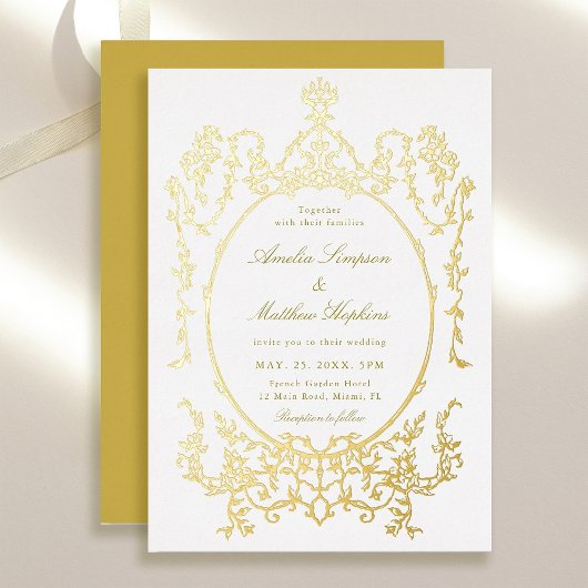 Invitation En Aluminium Mariage de cadre Floral Victorien Or