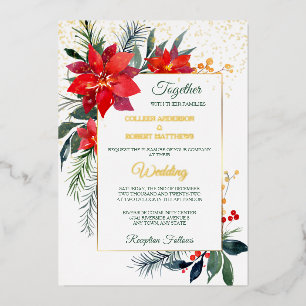 Invitation En Aluminium Mariage de cadre Or Rouge Poinsettia
