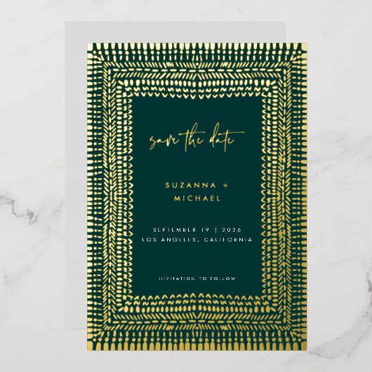 Invitation En Aluminium Mariage de cadre vert Boho Emerald moderne Date de (Recto/Verso)