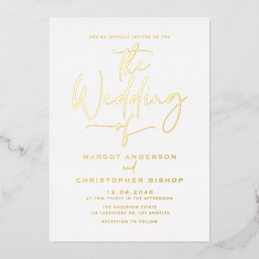 Invitation En Aluminium Mariage de calligraphie à main simple (Recto)