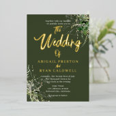 Invitation En Aluminium Mariage de calligraphie à pinceau vert (Debout devant)