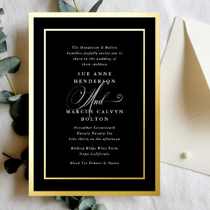 Invitation En Aluminium Mariage de calligraphie classique noir et blanc
