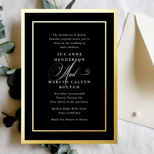 Invitation En Aluminium Mariage de calligraphie classique noir et blanc