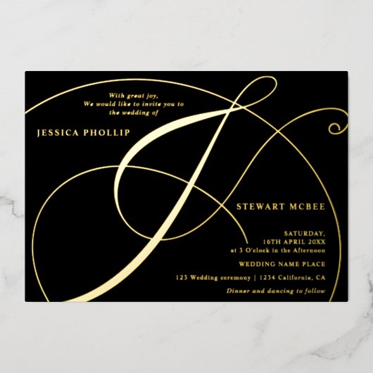 Invitation En Aluminium Mariage de calligraphie de l'esperluette de script (Recto)