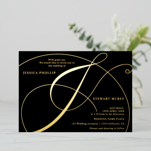 Invitation En Aluminium Mariage de calligraphie de l'esperluette de script (Debout devant)