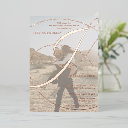 Invitation En Aluminium Mariage de calligraphie de l'esperluette de script (Debout devant)