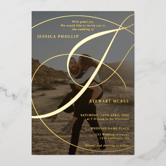 Invitation En Aluminium Mariage de calligraphie de l'esperluette de script (Recto)