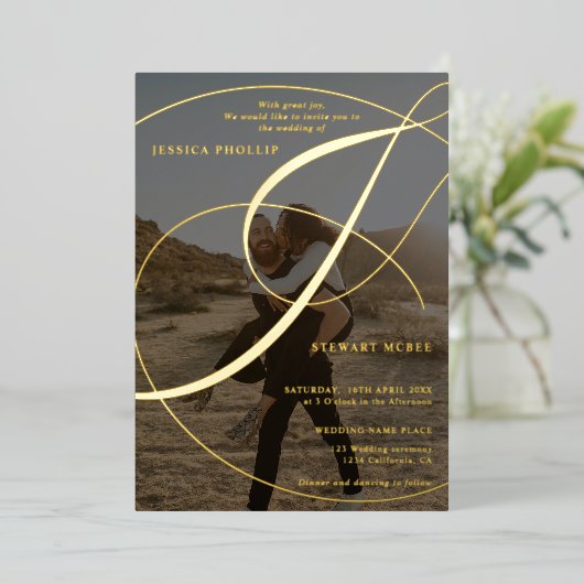 Invitation En Aluminium Mariage de calligraphie de l'esperluette de script (Debout devant)