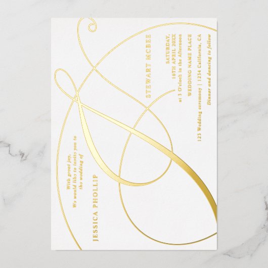 Invitation En Aluminium Mariage de calligraphie de l'esperluette de script (Recto)