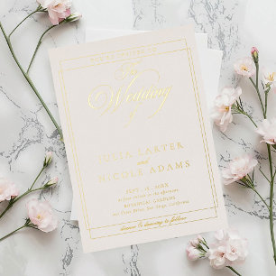 Invitation En Aluminium Mariage de calligraphie noire ivoire classique