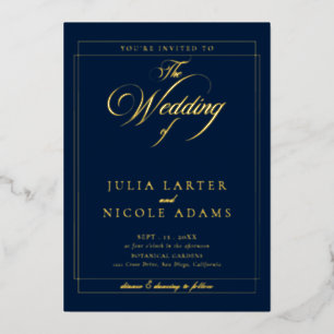 Invitation En Aluminium Mariage de calligraphie noire ivoire classique