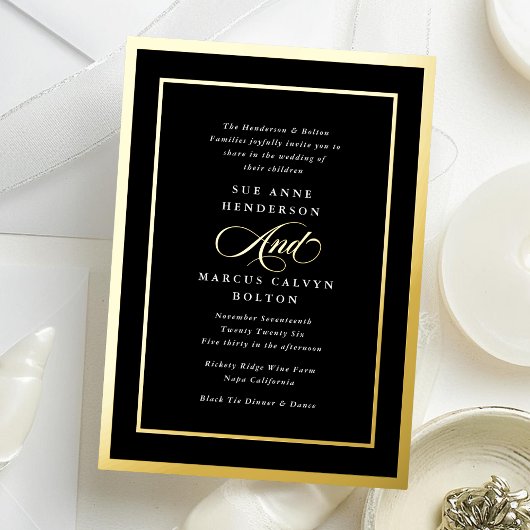 Invitation En Aluminium Mariage de calligraphie officielle moderne en noir