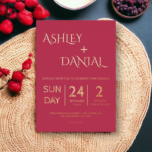 Invitation En Aluminium Mariage de calligraphie or Magenta Classy moderne