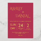 Invitation En Aluminium Mariage de calligraphie or Magenta Classy moderne (Recto)